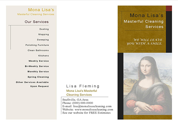 Mona Lisa&rsquo;s Masterful Cleaning Services Front of Brochure